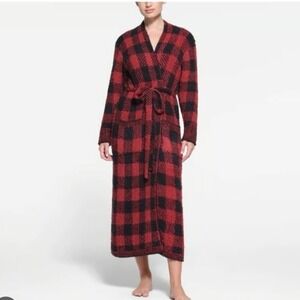 Skims Unisex Red Black Buffalo Check Cozy Full Length Robe Size S/M Cabincore